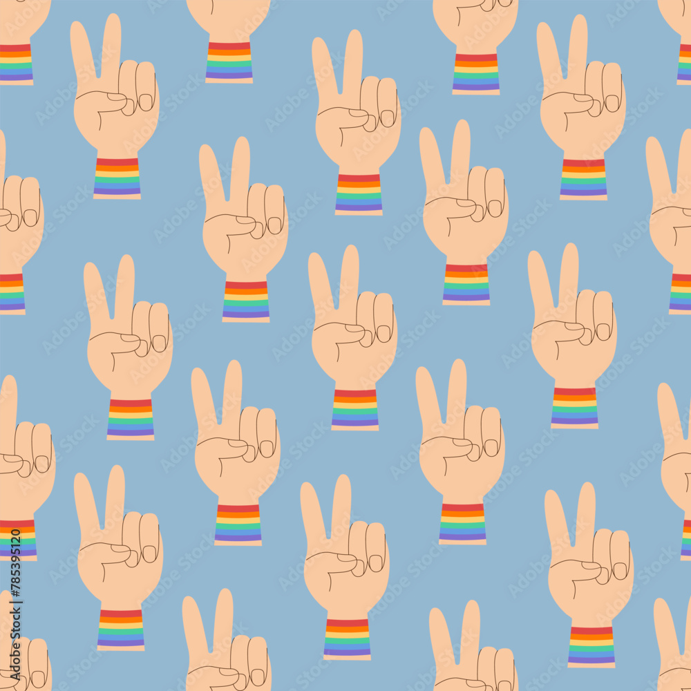 LGBTQ community element hand peace gesture pattern, print, background LGBTQ community element hand peace gesture pattern, print, background