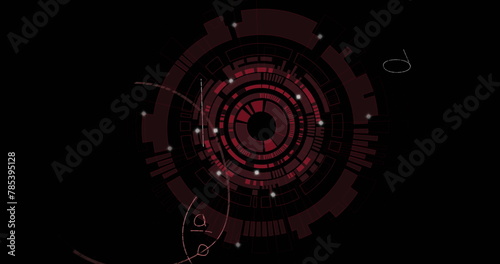 Image of mathematical equations over scope scanning on black background photo