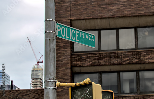 police plaza street sign downtown manhattan new york city (one headquarters) cops photo