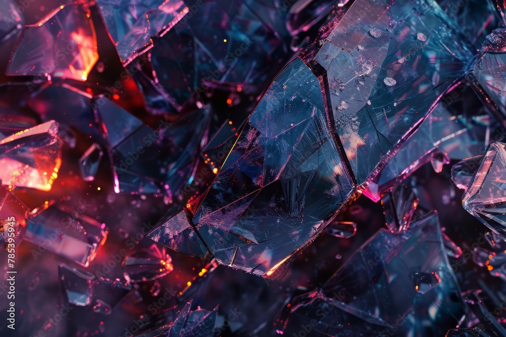 Fototapeta premium Hyper-Detailed Gothic Fantasy Art of Large Shards of Broken Glass with Stunning High Contrast Cinematic Lighting and Unreal Engine Visuals.