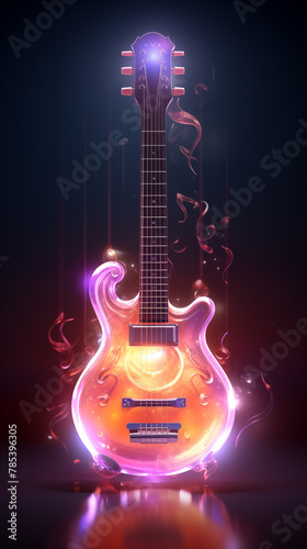 A beautiful dynamic guitar in 3D scene material 