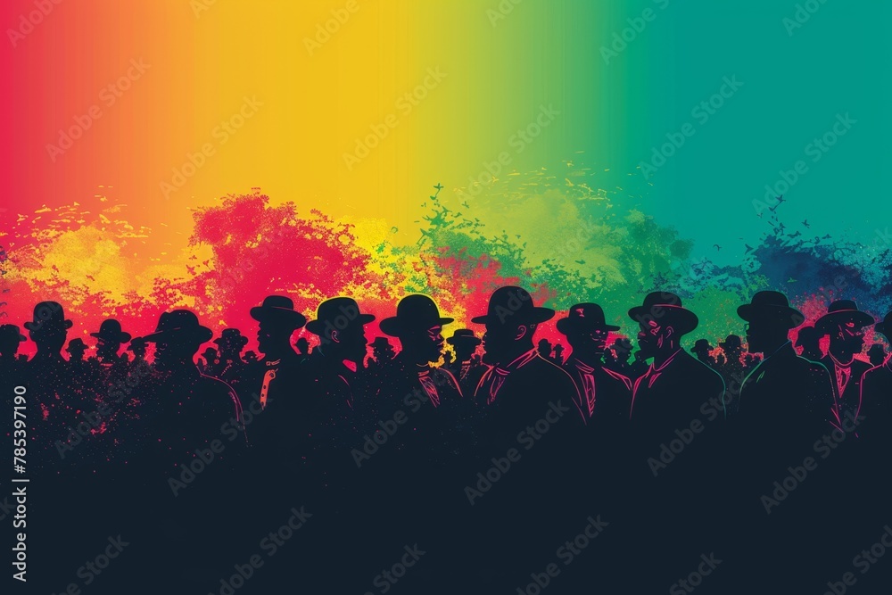 Banner of an event in honor of Abolition of Slavery Day. Illustration with people on a colored background