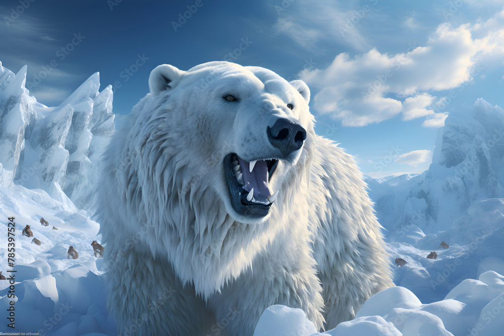 Polar bear in the snow. 3D illustration. Fantasy.