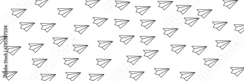  One image of a love sign in a continuous shape with flying paper airplanes. Thin contour and romantic symbols for greeting cards and web banners in simple linear style. vector eps10 photo