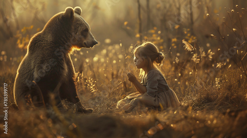 Little girl and bear photo