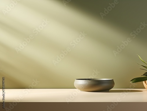 Photo of a modern minimal abstract background  an empty table top in a  color with a soft shadow and copy space for product display presentation mock-up