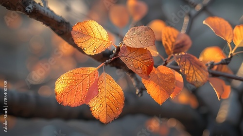 Autumn Leaves: A close-up photo of a cluster of orange leaves hanging from a tree branch