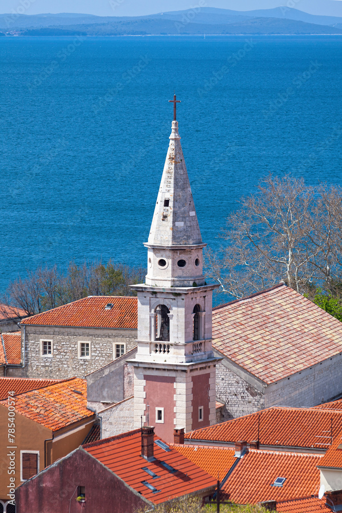 Fototapeta premium Aerial view of the Bell tower of the St. Francis church and convent in Zadar