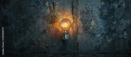 A bright light bulb illuminating a dark wall, idea concept