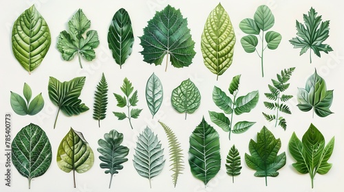 Botanical Illustrations: A photo of a botanical illustration depicting various types of leaves