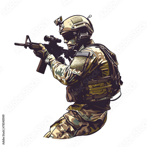 A soldier with a gun, a sticker design