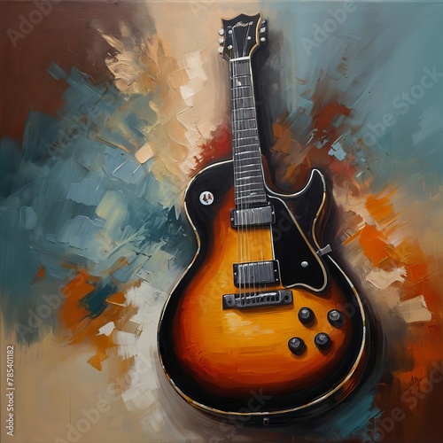 Oil painting guitar illustration