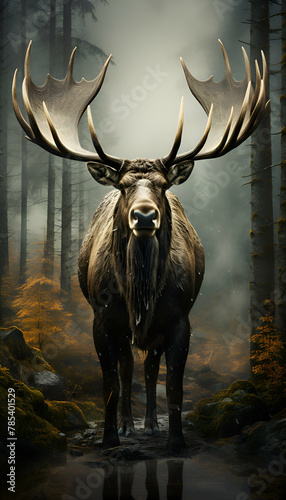 Deer with big antlers on a dark background