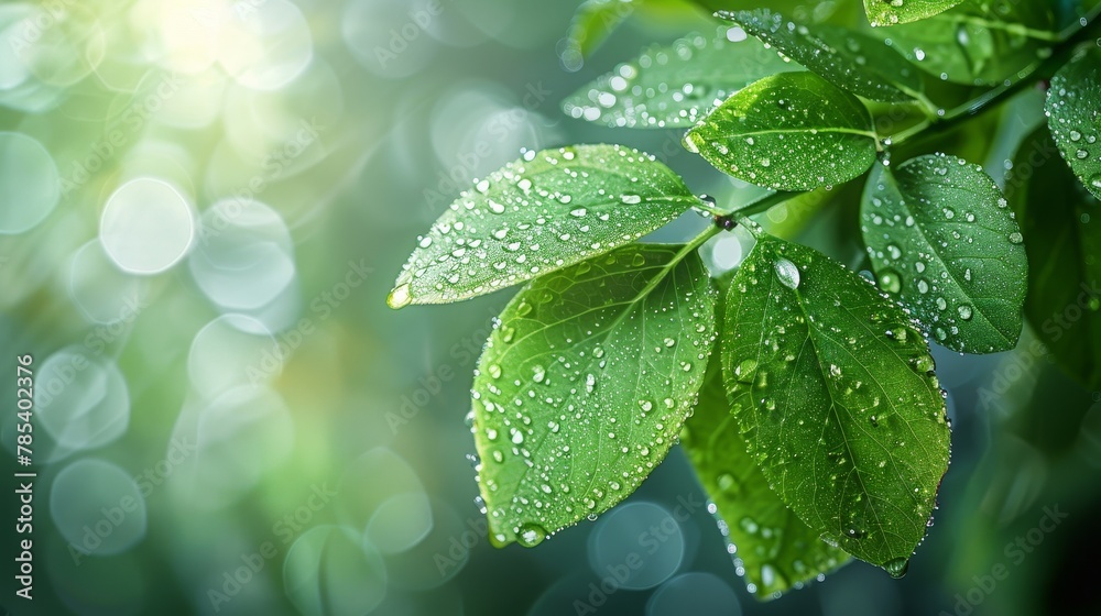 Foliage Backgrounds: An elegant photo of green leaves with dewdrops Foliage Backgrounds: An elegant photo of green leaves with dewdrops