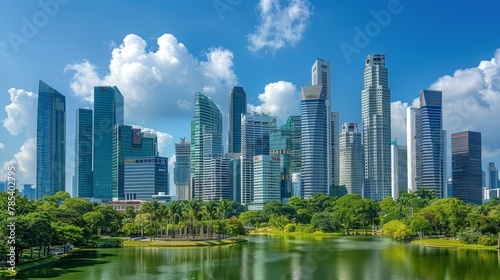 Global Business  A photo of a city skyline with skyscrapers