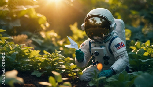 _astronaut-in-a-space-suit-holding-a-paper-airplane 