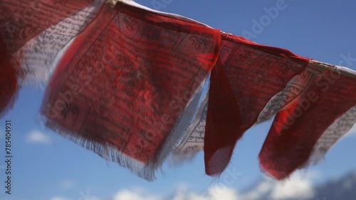 Plenty of colorful Buddhist prayer flags at temple