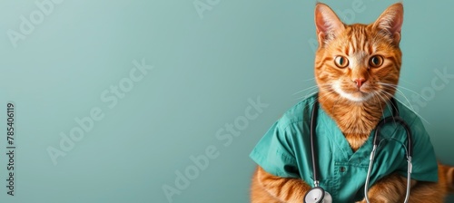 Cat in doctor s uniform on gradient backdrop with ample space for text placement photo