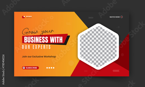 Modern and business workshop promotion YouTube video thumbnail design, editable corporate, creative YouTube live stream video social media cover, red and orange shape web banner template