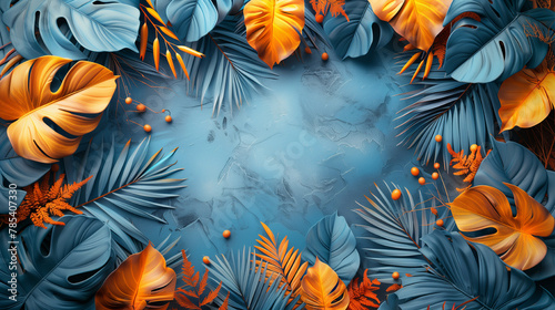 Summer concept design, abstract illustration with jungle exotic leaves.