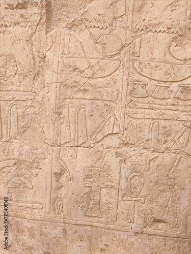 Hyerogliphs on the wall of ancient tombs from Valley of the Kings, Egypt