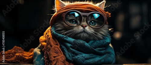 A steampunkinspired kitten wearing goggles and a rustic, gearembellished wool scarf  Color Grading Teal and Orange photo