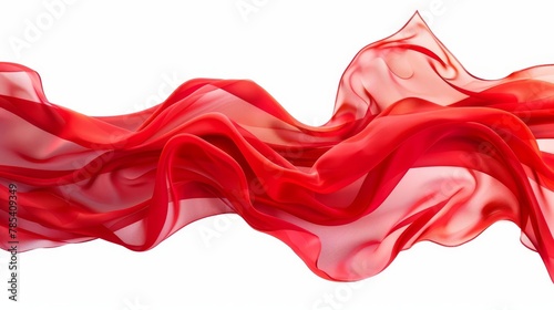 flowing red fabric ribbon shape border isolated on white abstract silk texture background
