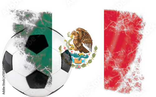 White background with Mexico flag and soccer ball