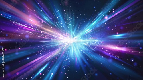 futuristic abstract background with blue and purple neon glow speed of light in galaxy explosion space digital illustration