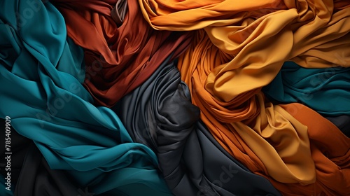 Hyperrealistic 3D depiction of colorful wool scarves linking diverse cultures in an embrace of unity and comfort  Color Grading Teal and Orange photo