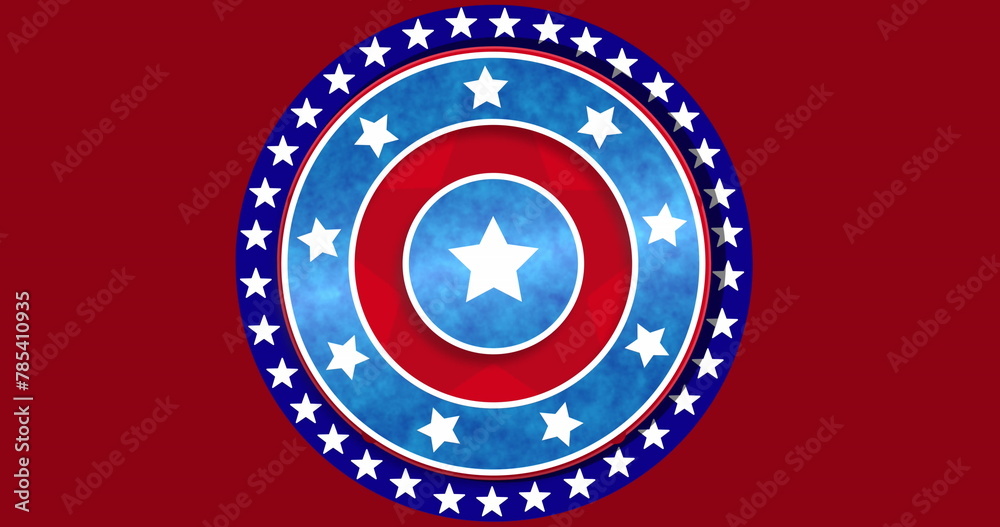 Fototapeta premium Image of moving circles with stars coloured with flag of usa