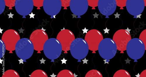 Image of red and blue balloons with white stars on black background