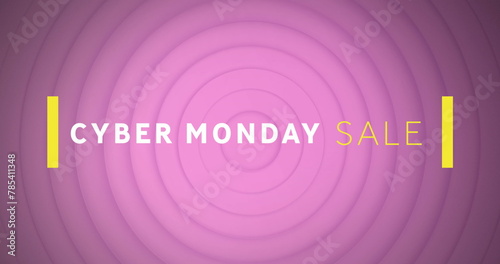 Image of cyber monday sale text banner over concentric circles against purple background