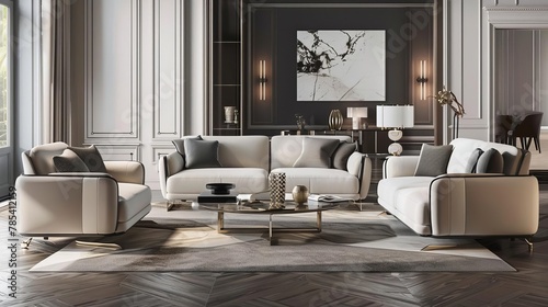 glamorous modern interior design with luxurious furnishings and decor highend living room 3d illustration