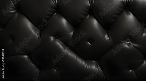horizontal elegant black leather texture with buttons .Generative AI