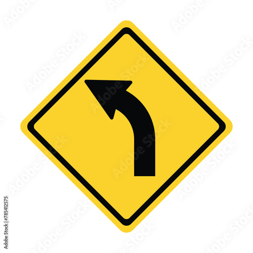 turn left yellow road sign