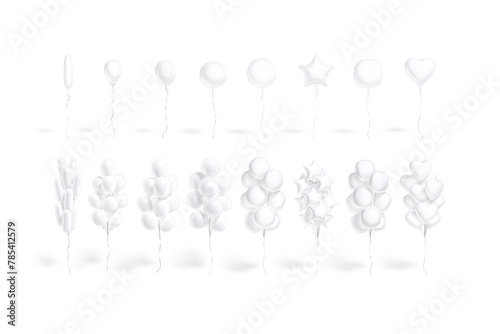 Blank balloon single and bouquet mockup, different shapes, isolated