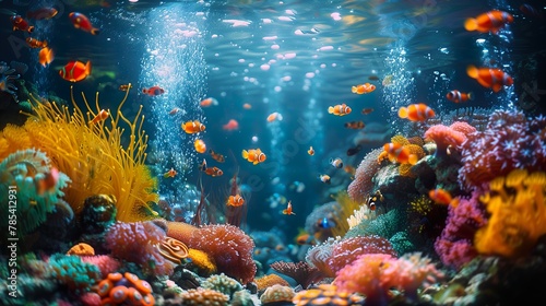 tropical coral reef and fishes background - generated ai