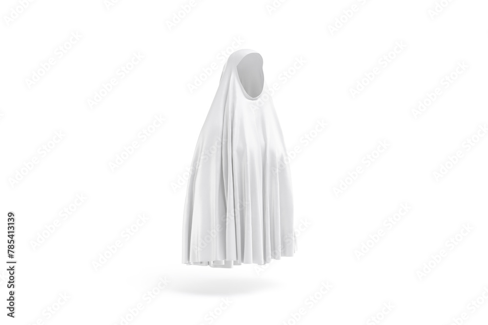 Blank white female chador mockup, side view Blank white female chador mockup, side view