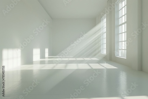 An empty room with bare walls and sunlights through the window with empty space