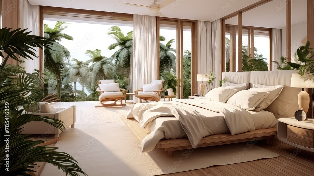 Modern cozy wooden bed UHD Wallpaper