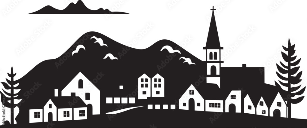 Enchanted Enclaves Vector Illustration of a Village Landscape