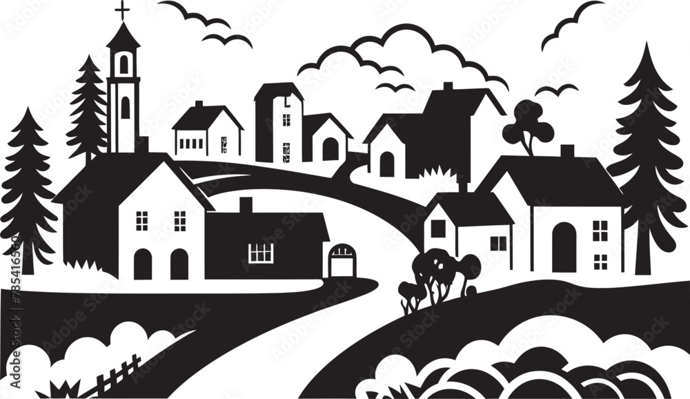 Scenic Escape Vector Illustration of a Small Village
