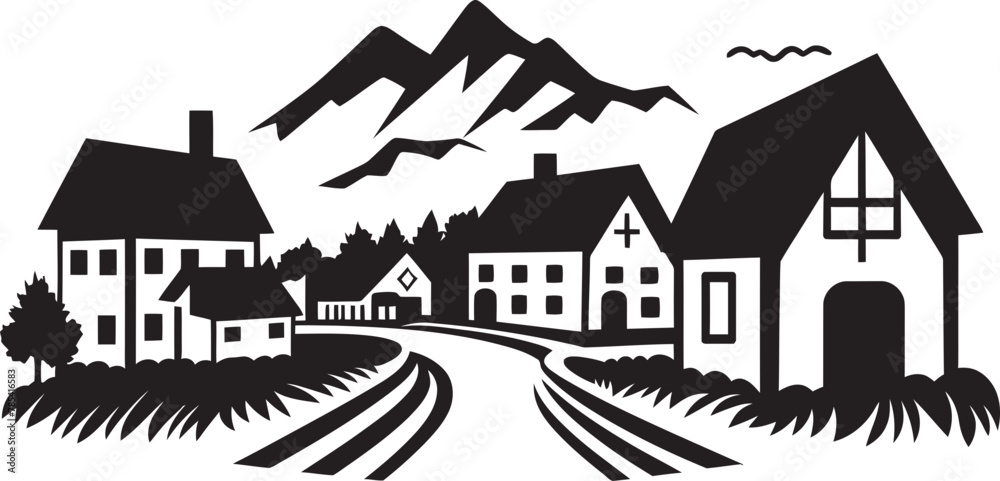 Countryside Chronicles Small Village Vector Art