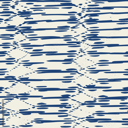 Embroidery Tie Dye Seamless Pattern. Contemporary Watercolor Japan Design. Ethnic Monochrome Macrame Imitation. Ink Geometric Art Print. Shibory Needlework Minimalism Background. Indigo and White