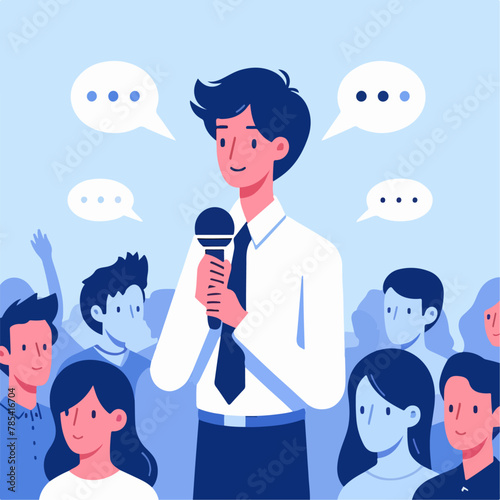 illustration of business person speech in a conference, public speaker.