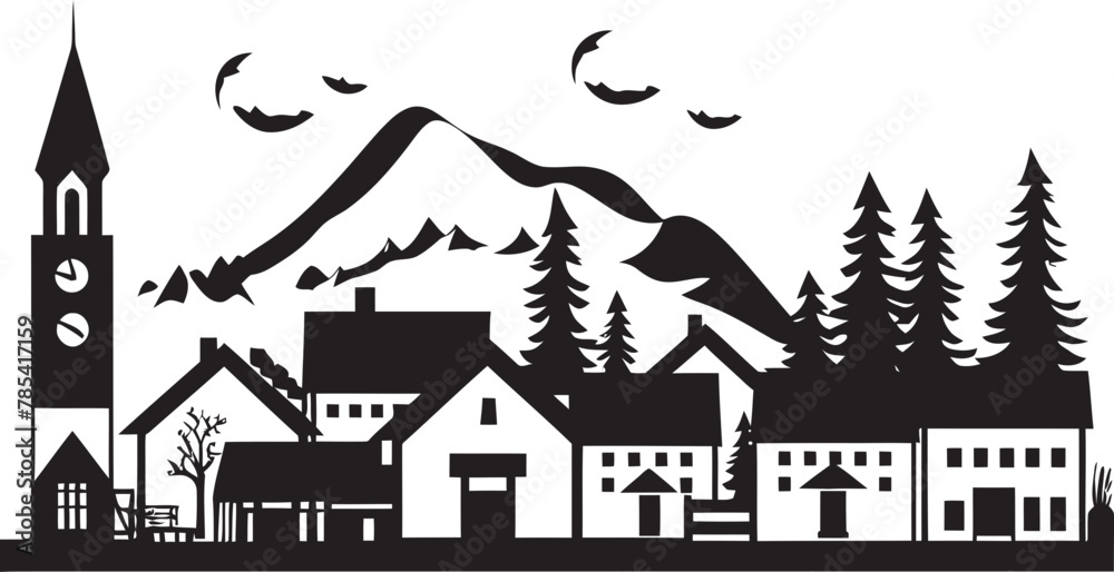 Cozy Communes Illustrated Village Tranquility in Vector