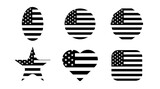 American flag collection in round, oval, heart, rectangle shapes vector illustration. Usa freedom flag to use in 4th july independence day, memorial day projects. 