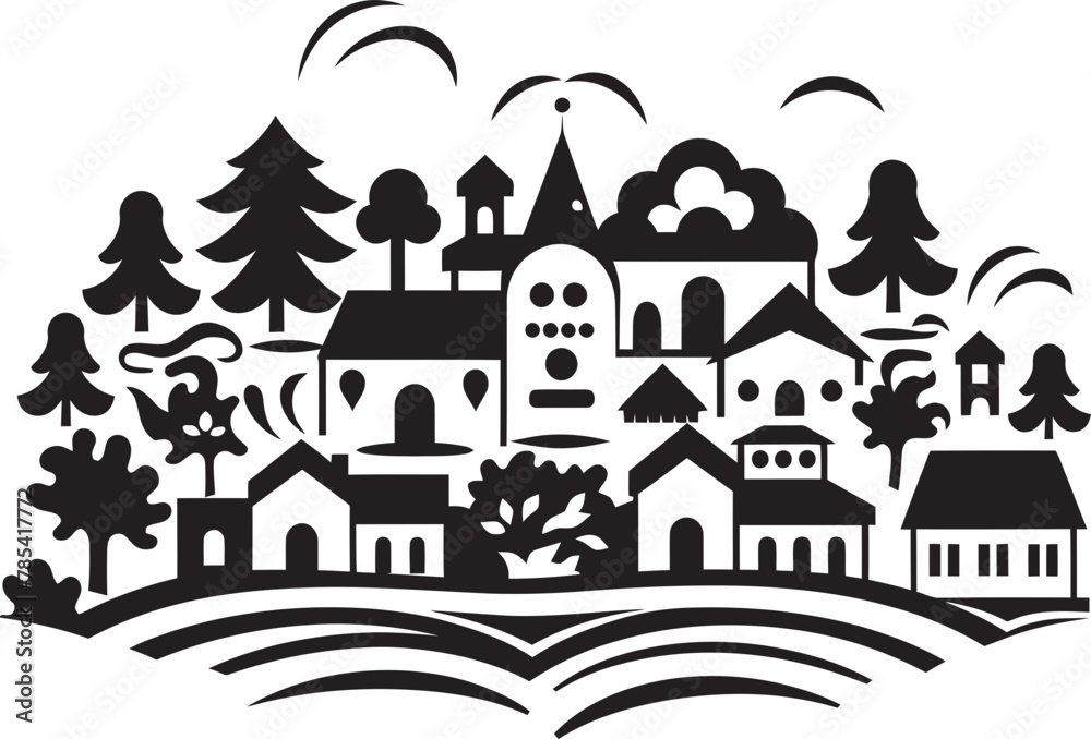 Countryside Chronicles Small Village Vector Panorama