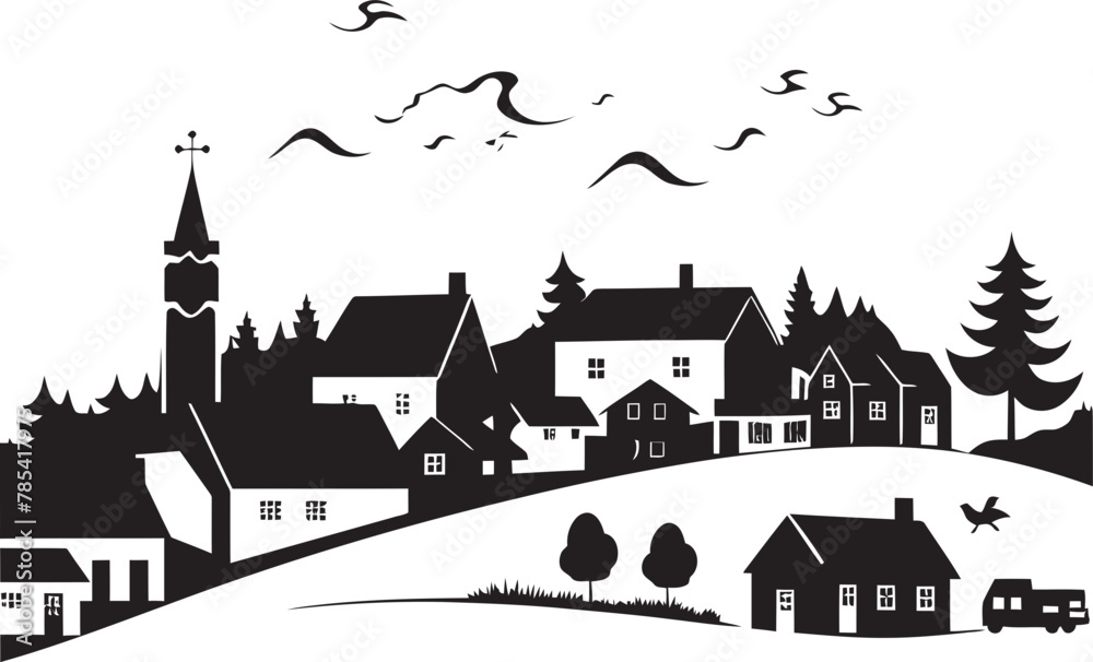 Serene Scenes Illustrated Village Delight in Vector